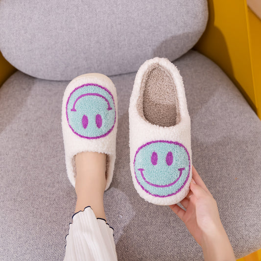 Blue Smiley Face Slippers