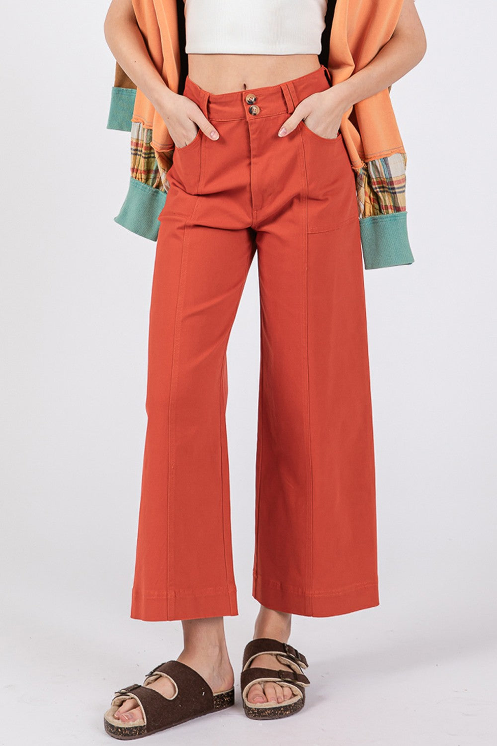 SAGE + FIG Wide Leg Cropped Pants - Cinnamon