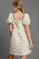 Umgee Heart Jacquard Square Neck Puff Sleeve Dress - Cream