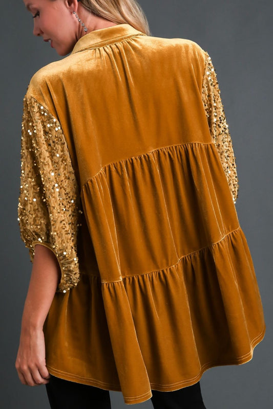 Umgee Sequin Detail Top - Mustard