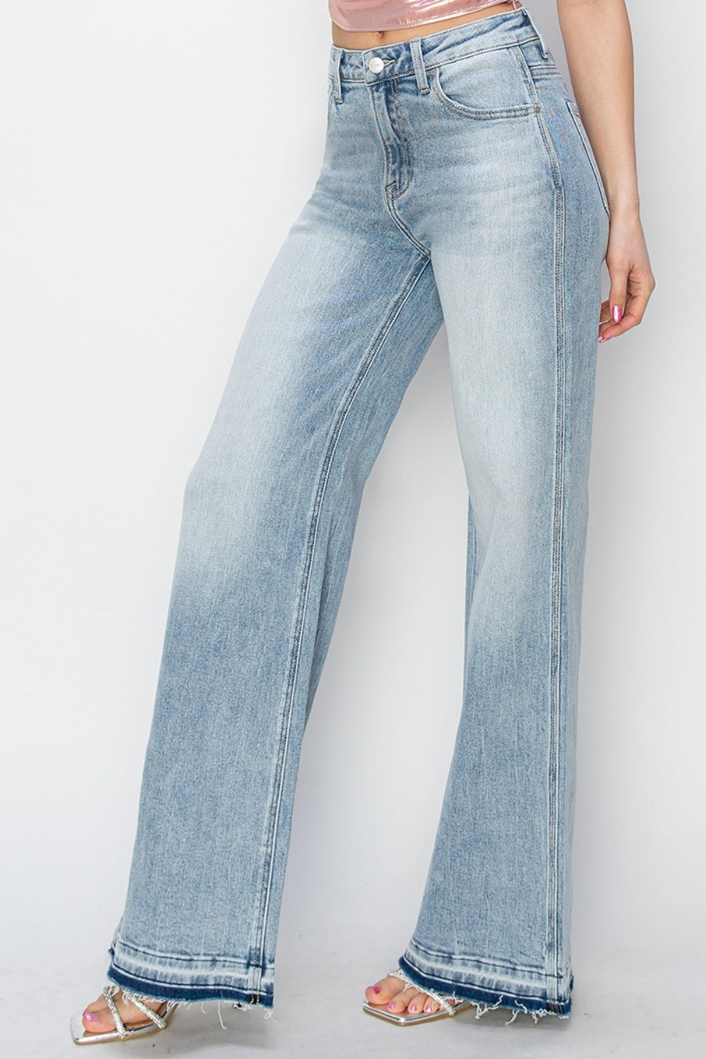 Risen High Rise Wide Leg Jeans - Light Wash