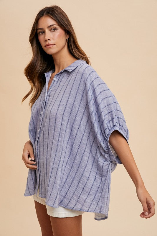 Summerset Stripes Top - Dusty Blue