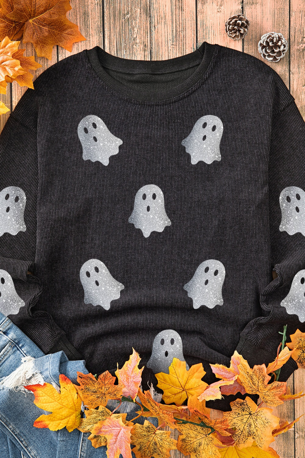 Glitter Ghost Ribbed Sweatshirt