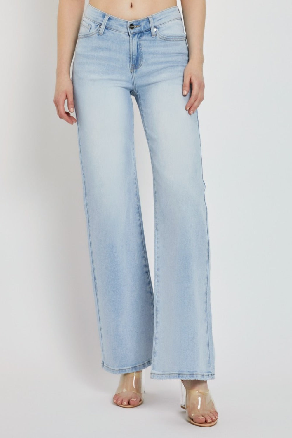 RISEN Wide Leg V Dipped Front Waist Jeans