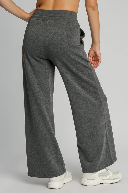 Umgee Drawstring Wide Leg Pants with Pockets - Charcoal