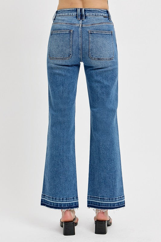 RISEN Raw Hem Ankle Bootcut Jeans - Medium Wash