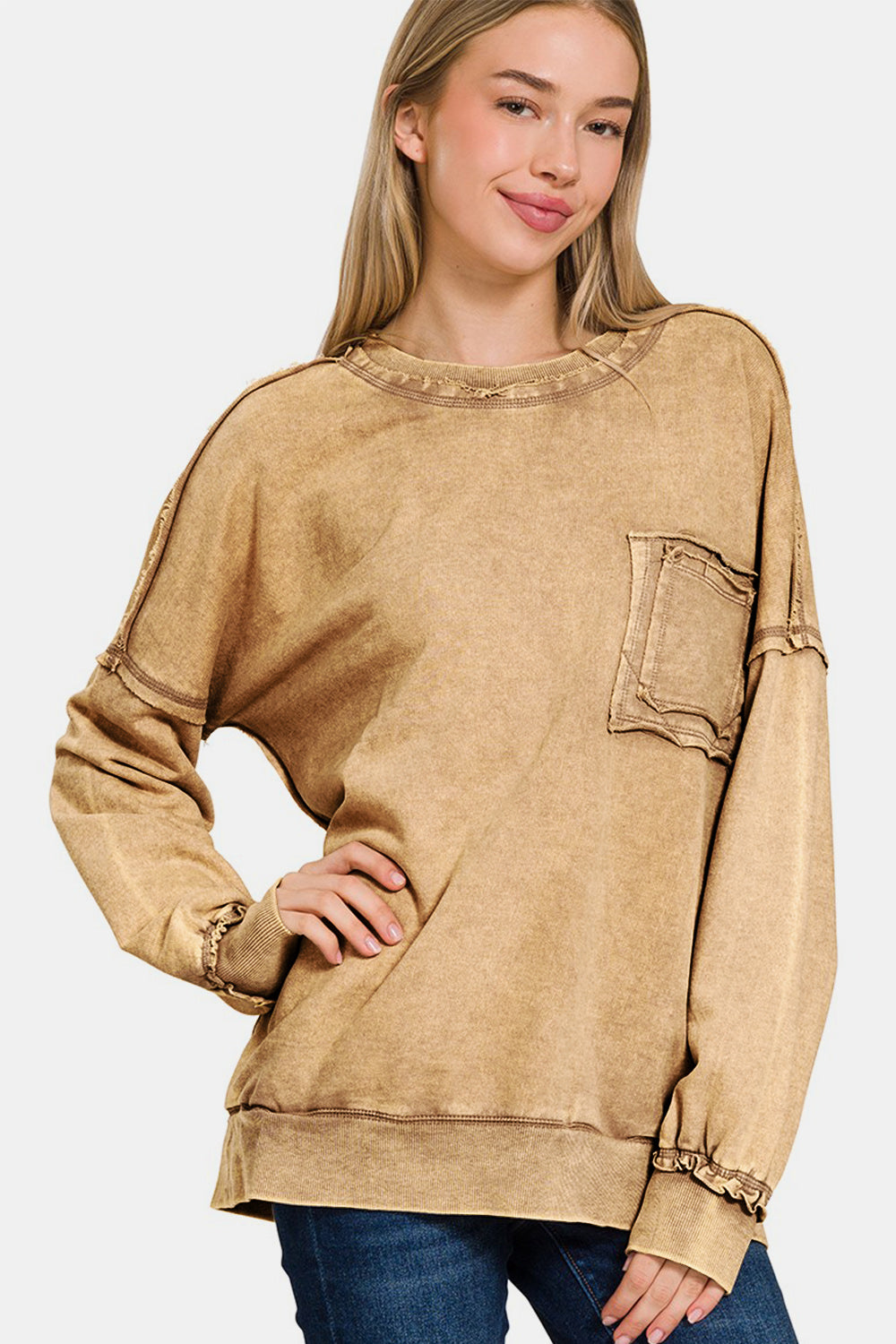 Zenana Oversized Camel Sweatshirt