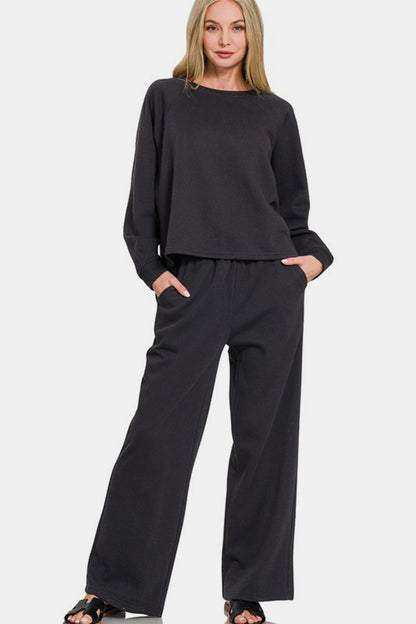 Zenana Black Sweatshirt Pants Set