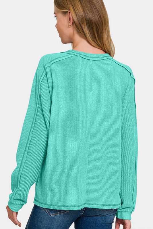 Zenana Ribbed Hacci Top - Turquoise