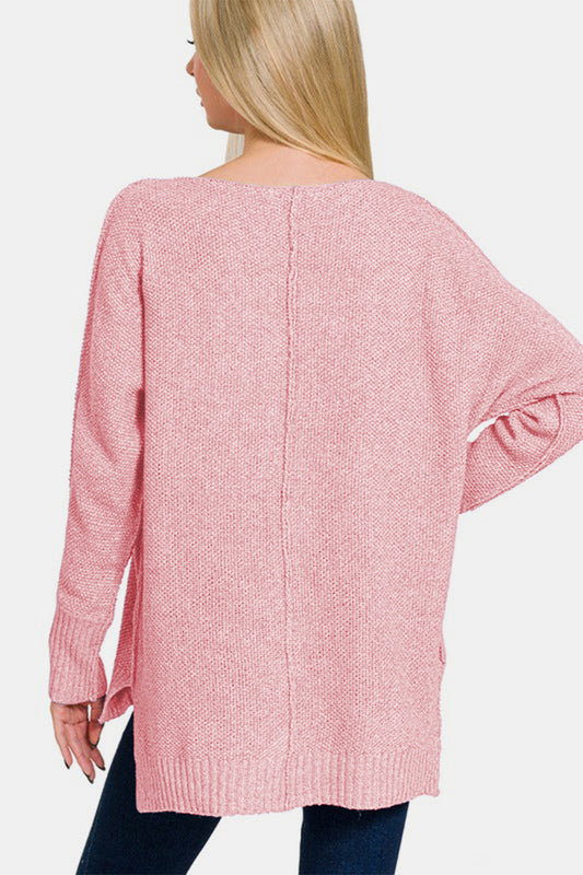 Zenana V-Neck Sweater - Dusty Pink