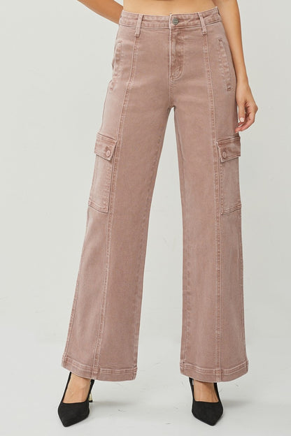 RISEN High Rise Wide Leg Cargo Jeans