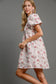 Umgee Heart Jacquard Square Neck Puff Sleeve Dress - Pink