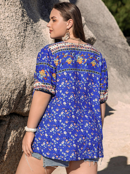 Plus Size Blue Boho Top