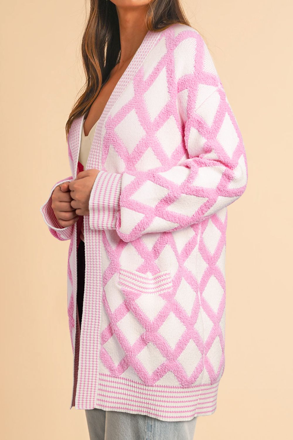 Geometric Pink Cardigan