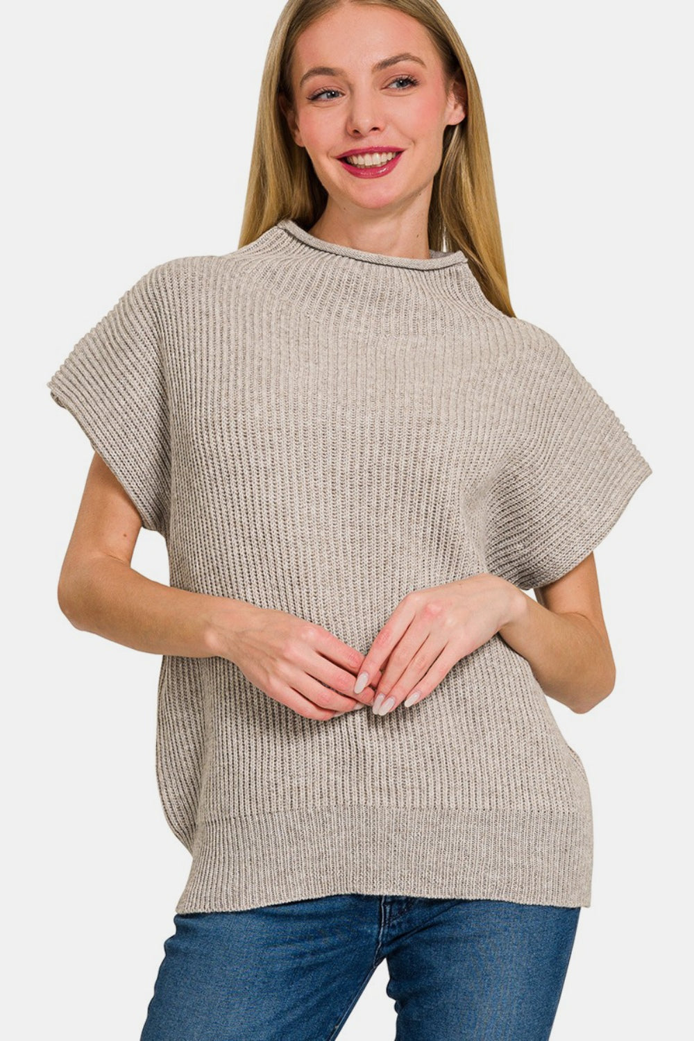 Zenana Short Sleeve Sweater - Mocha