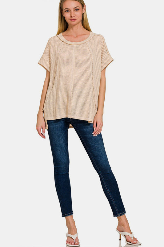 Zenana Waffle Top - Beige