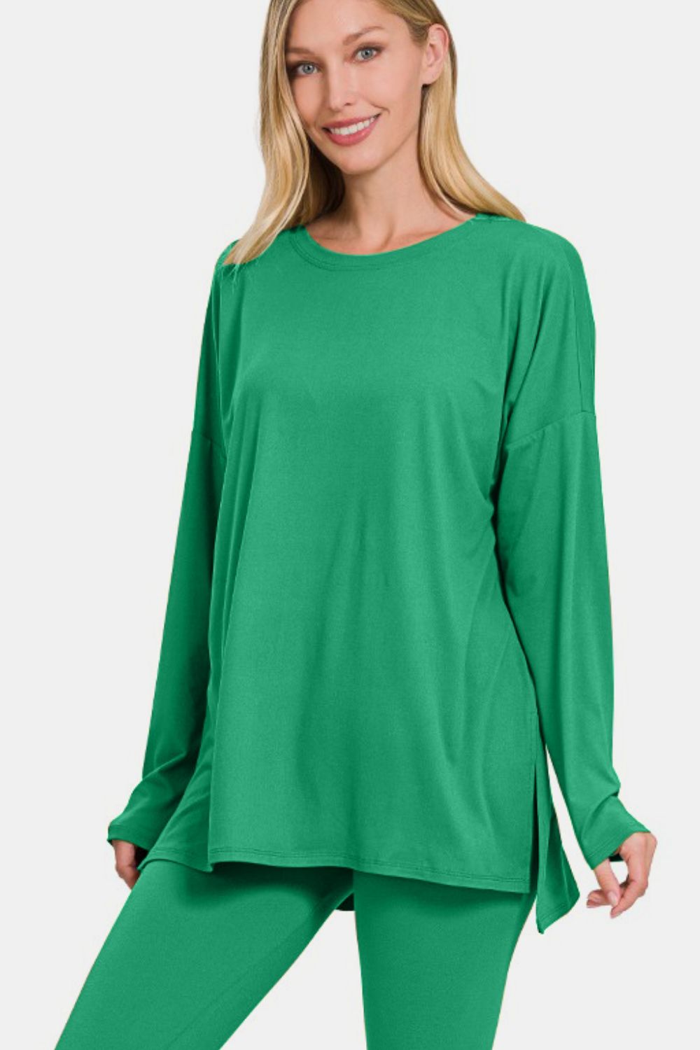 Zenana Brushed Microfiber Top and Leggings Set - Kelly Green