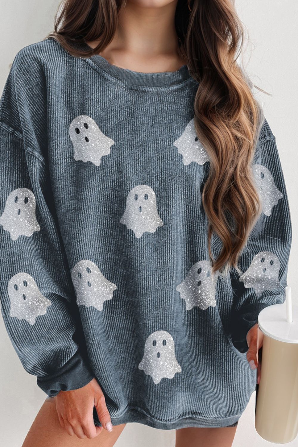 Glitter Ghost Ribbed Sweatshirt