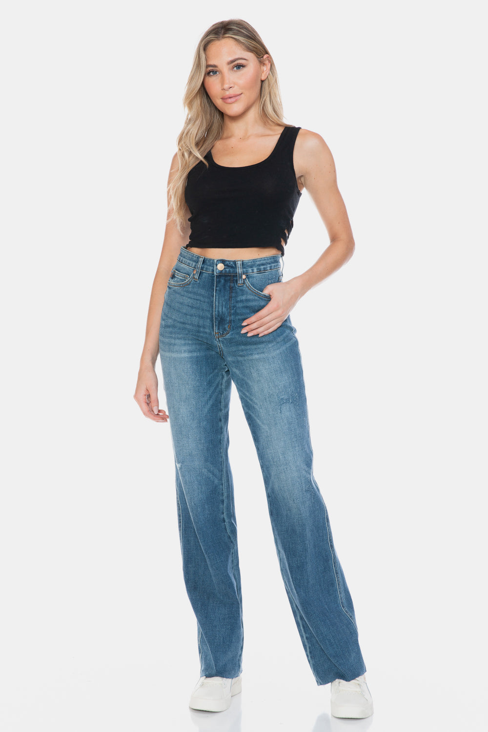 Judy Blue Tummy Control Cut Raw Hem Straight Jeans - Medium