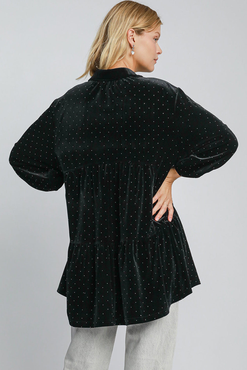 Umgee Polka Dot Button Up Top - Black