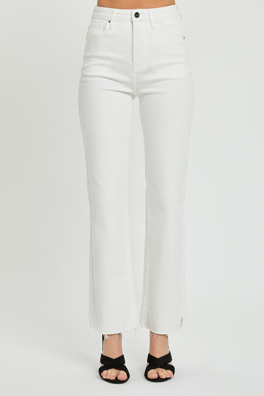 RISEN High Rise Tummy Control Straight Jeans - White