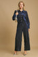 Umgee Velvet Striped Pants - Navy