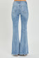 Risen High Rise Frayed Hem Flare Jeans - Light