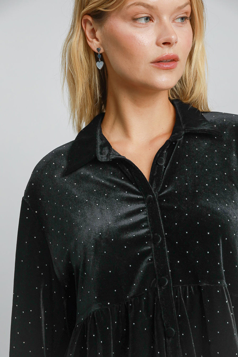 Umgee Polka Dot Button Up Top - Black