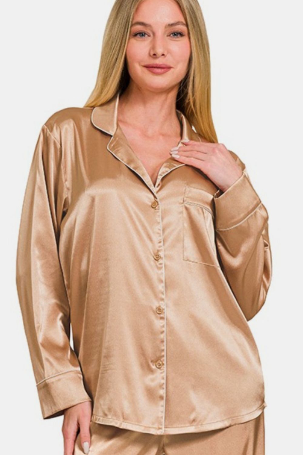 Zenana Satin Pajama Set - Brush