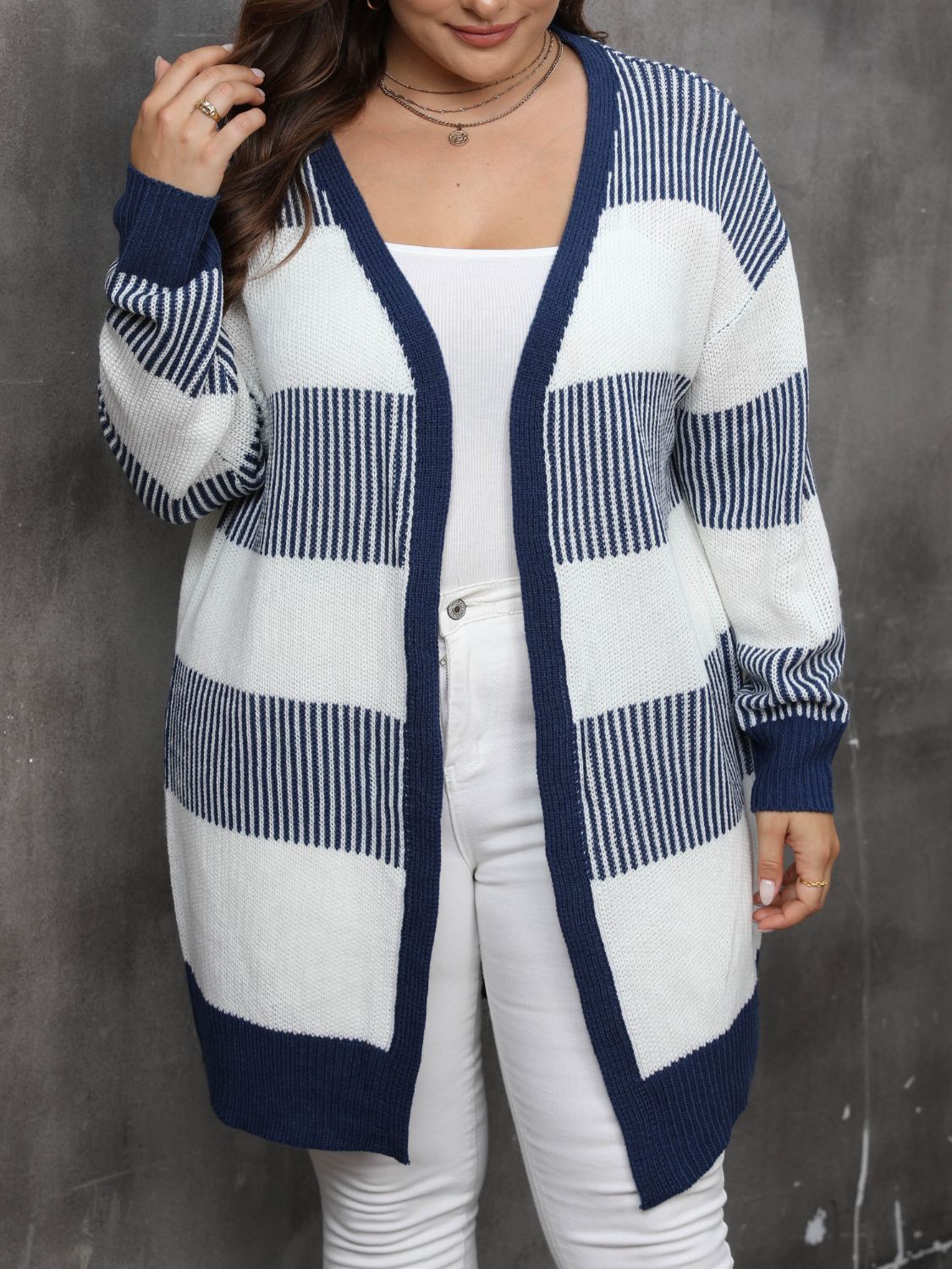 Plus Size Navy Striped Cardigan