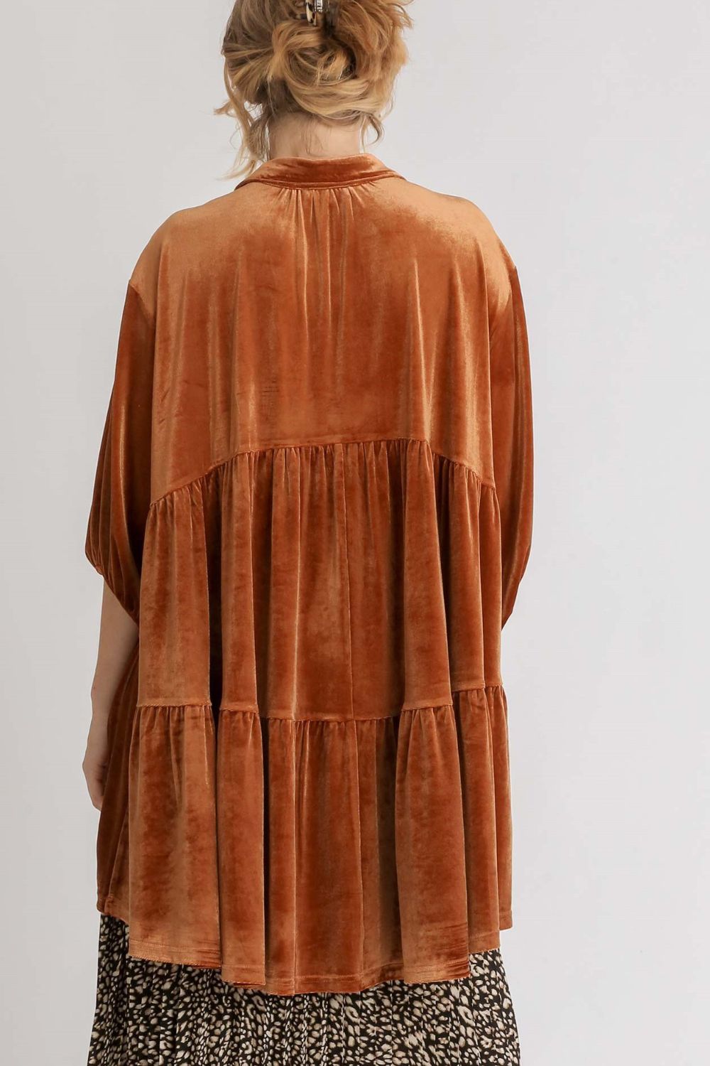 Umgee Button Down Tiered Top - Terracotta