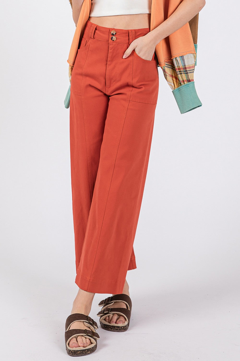 SAGE + FIG Wide Leg Cropped Pants - Cinnamon