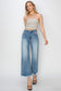 RISEN Raw Hem Cropped Wide Leg Jeans - Medium Wash