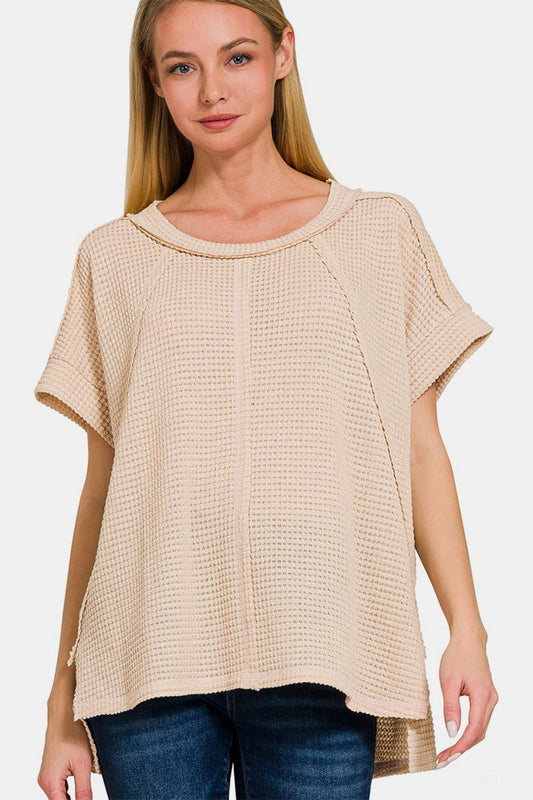 Zenana Waffle Top - Beige