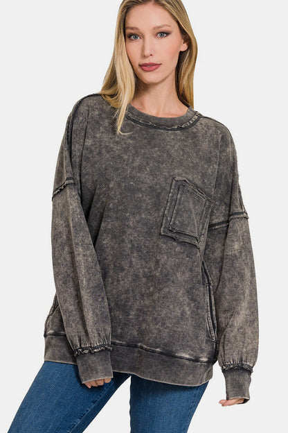 Zenana Oversized Ash Black Sweatshirt