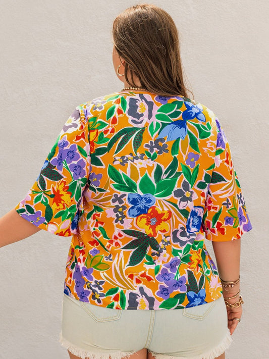 Plus Size Tangerine Floral Top