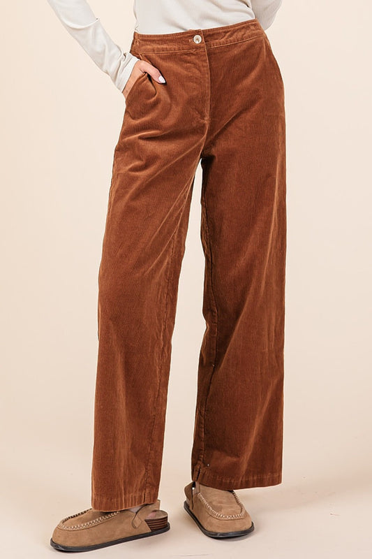 Mittoshop Corduroy Back Elastic Waist Pants - Camel