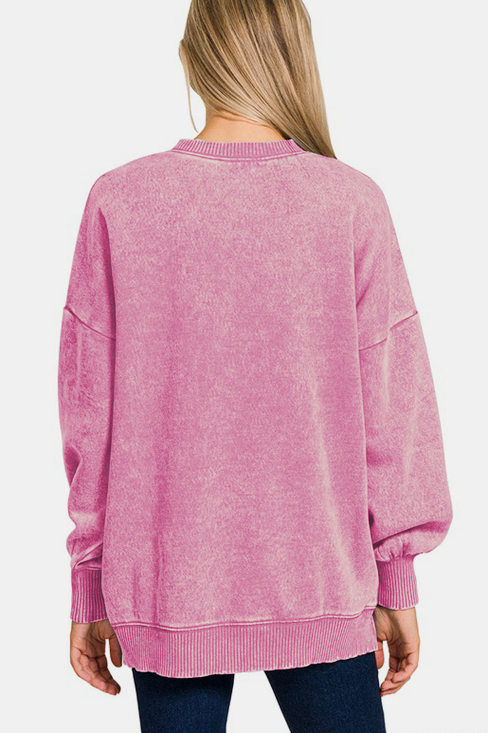 Zenana Acid Wash Sweatshirt - Dusty Pink