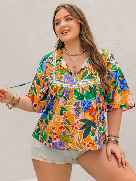 Plus Size Tangerine Floral Top