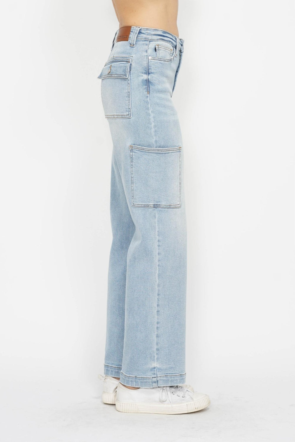 Judy Blue High Waist Straight Cargo Jeans - Light Wash