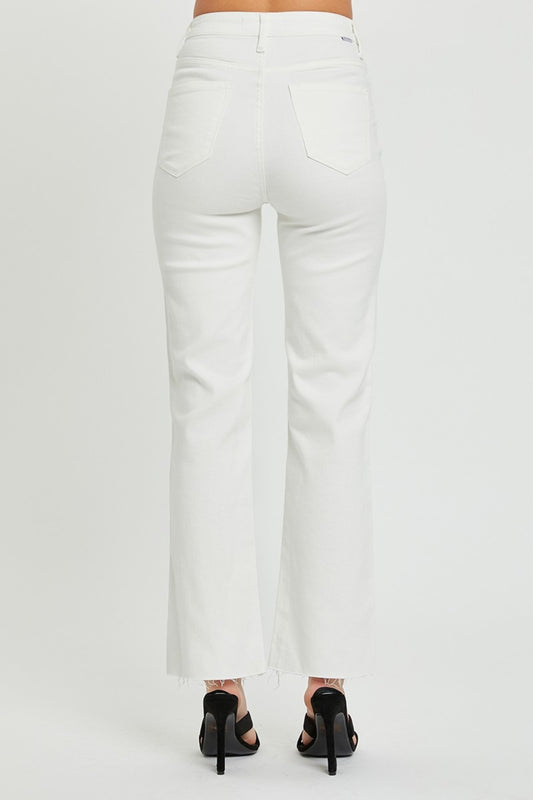 RISEN High Rise Tummy Control Straight Jeans - White