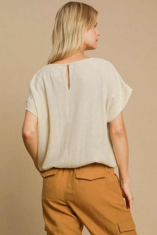 Umgee Drawstring Hem Top - Oatmeal