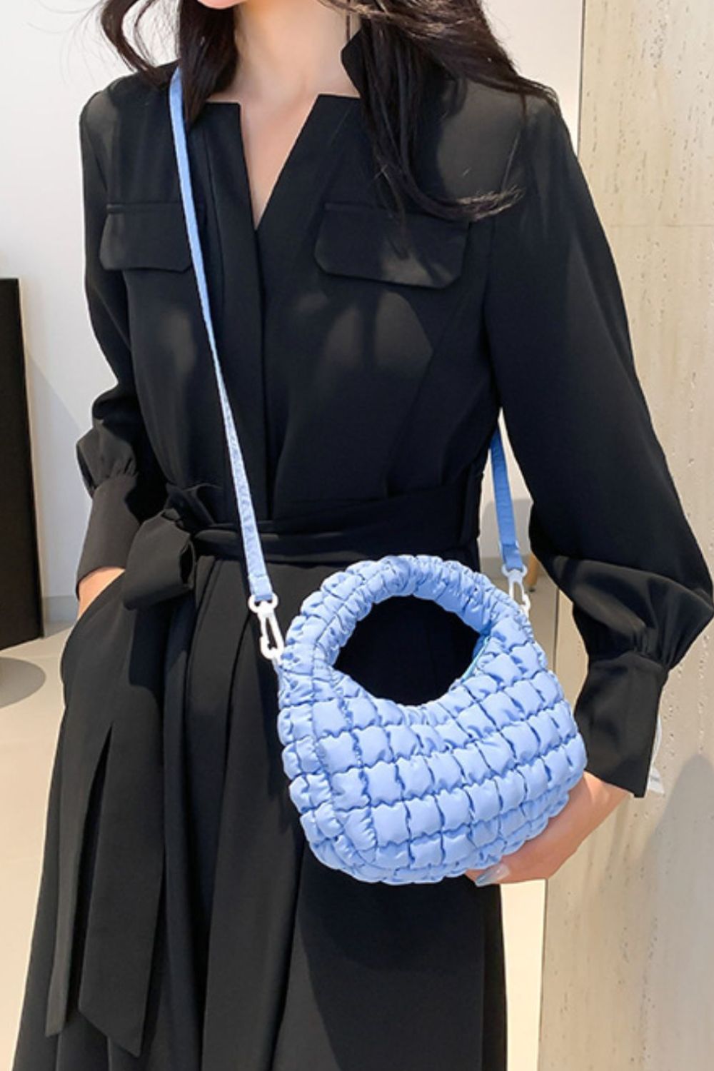 Quilted Puffy Removable Strap Crossbody Bag