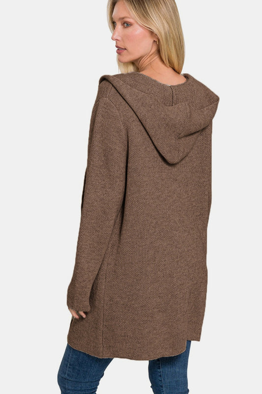 Zenana Hooded Cardigan - Brown