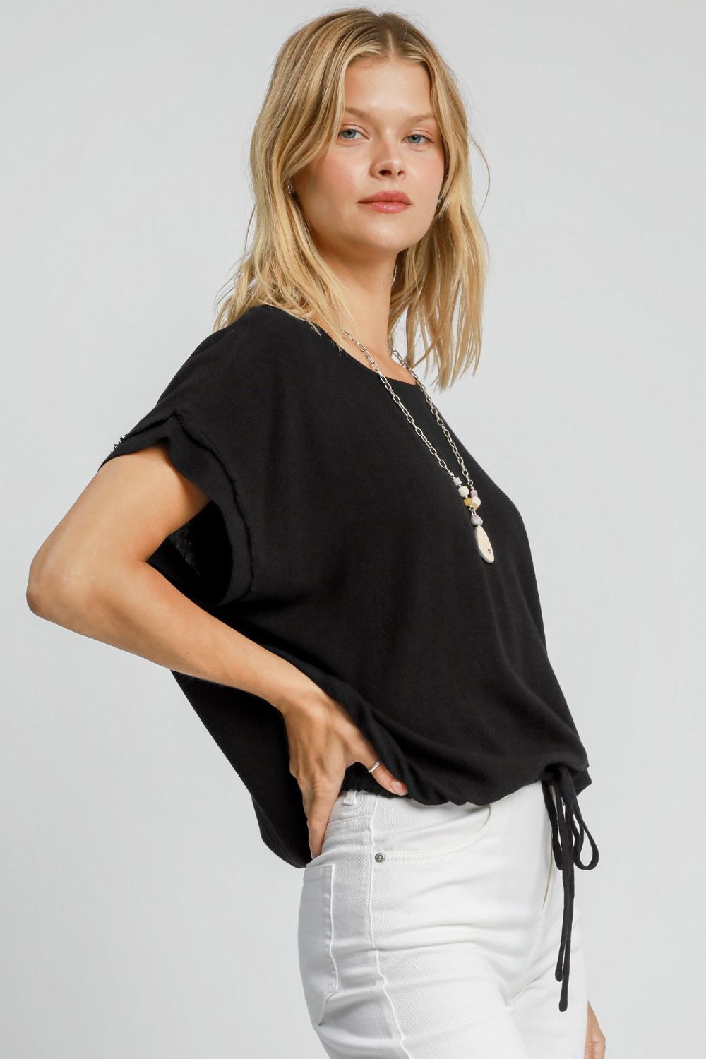 Umgee Drawstring Hem Top - Black