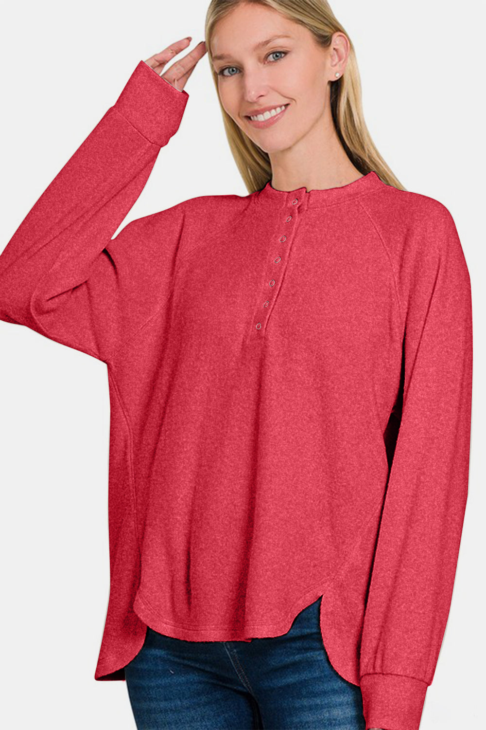 Zenana Melange Hacci Strawberry Sweater