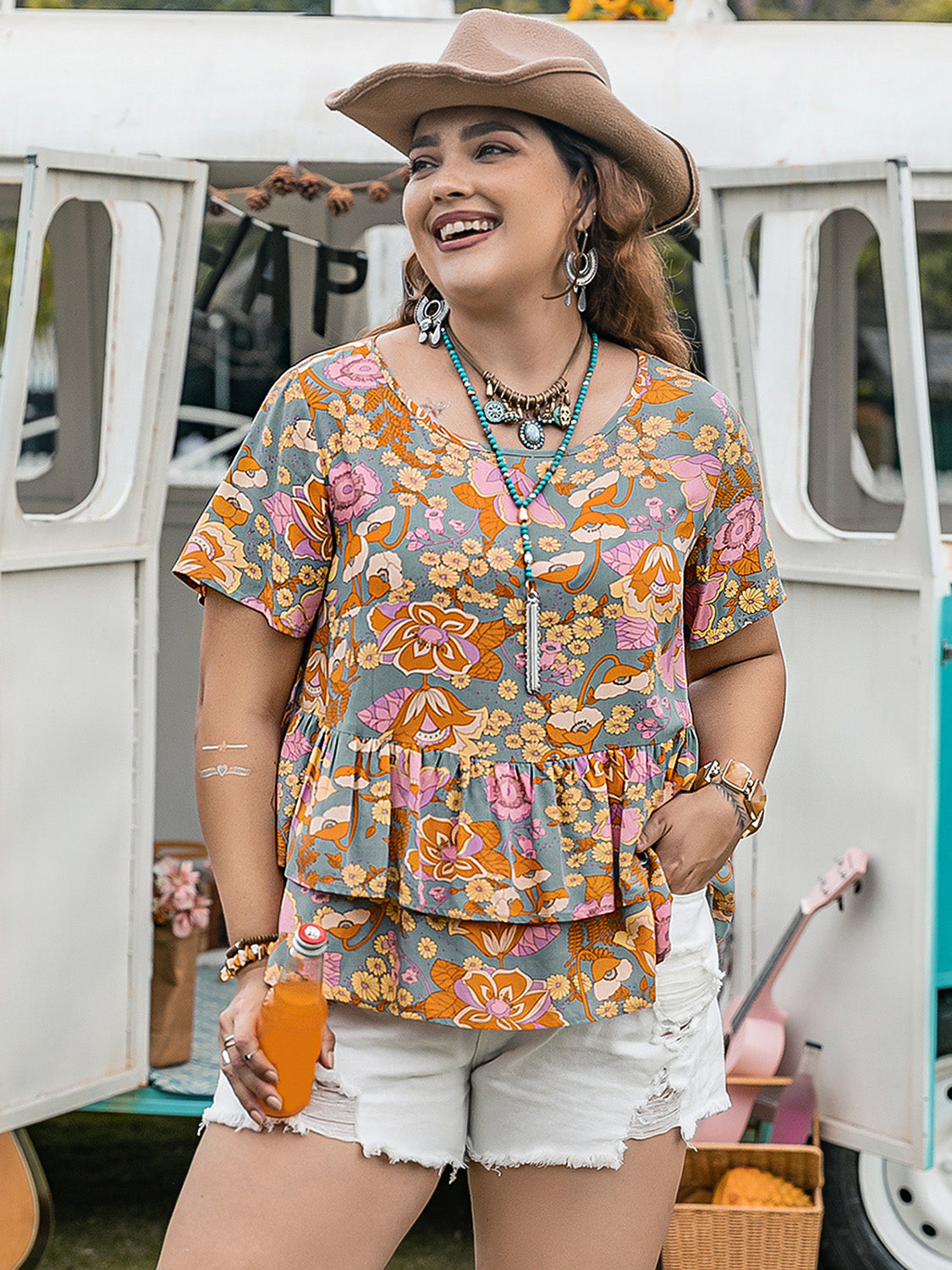 Plus Size Layered Floral Top