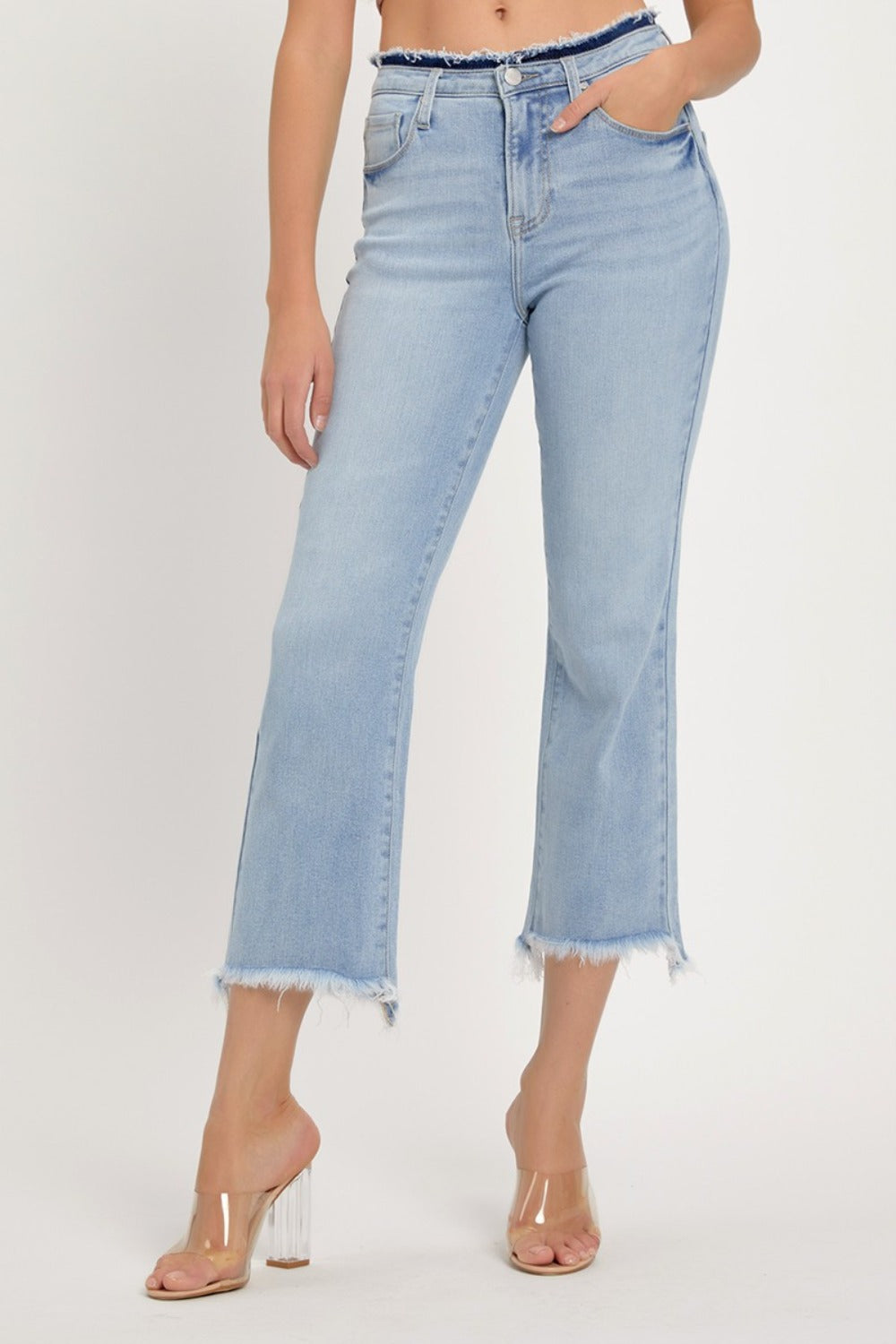 RISEN High Rise Raw Edge Crop Jeans - Light