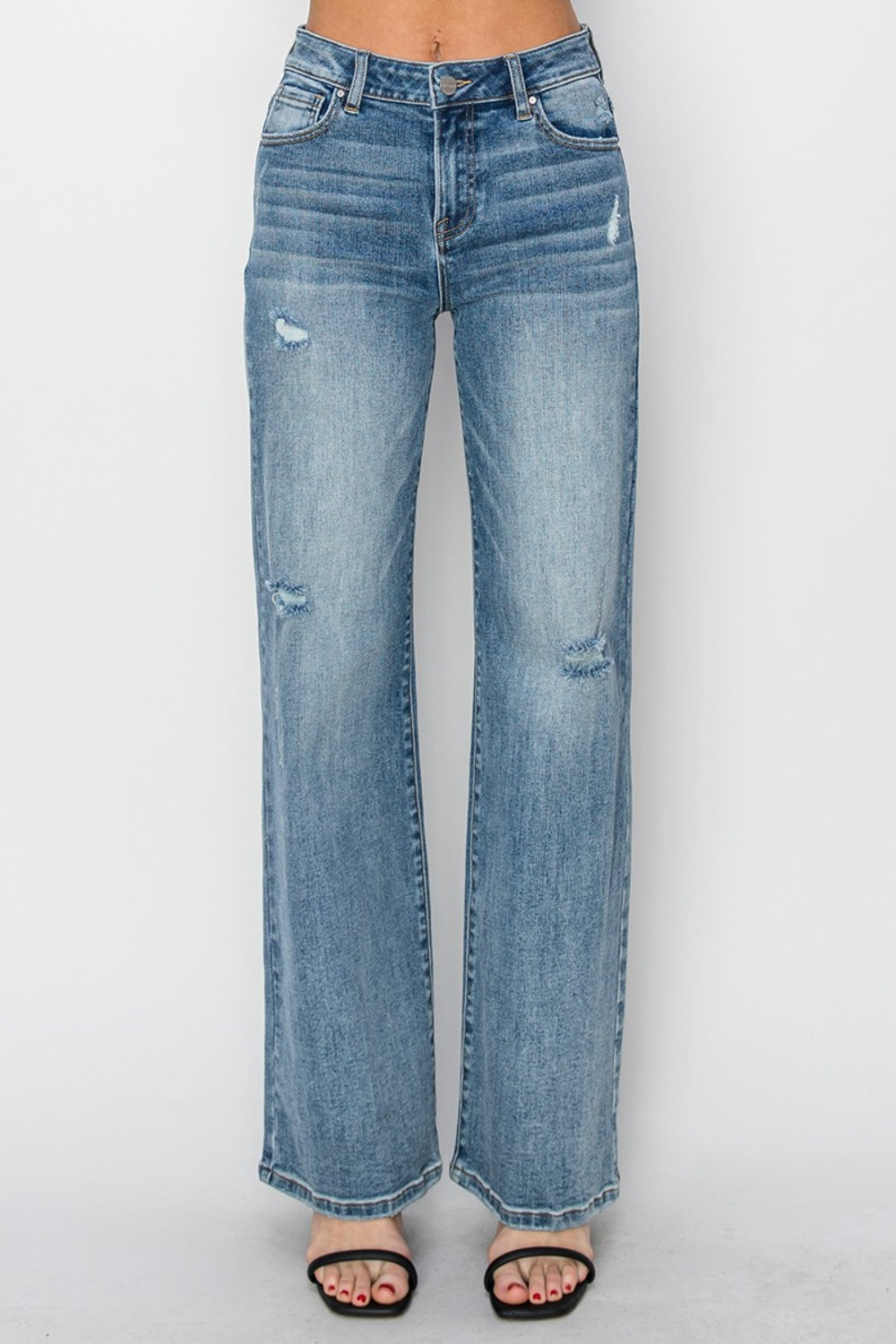 RISEN Distressed Wide Leg Jeans