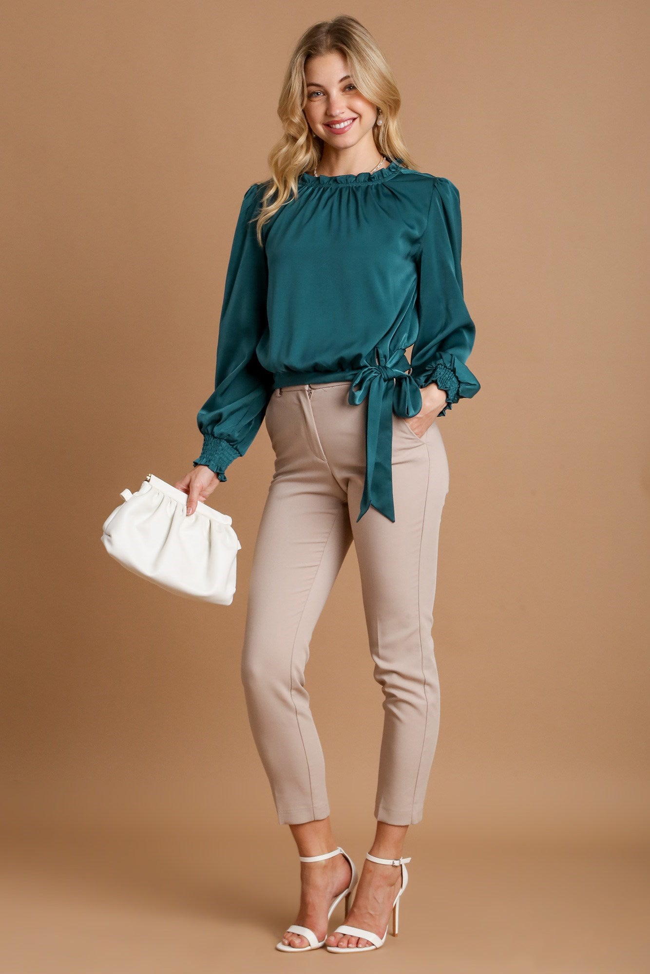 Umgee Frill Tied Hem Top - Deep Teal